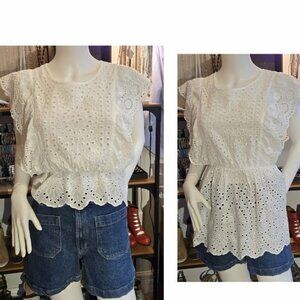 White Cotton Eyelet Crochet Blouse Large